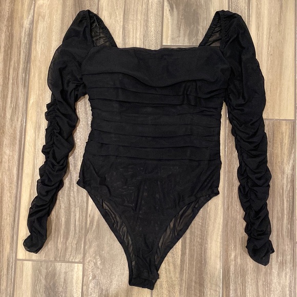 Hello Molly Tops - Black Sheer & Sexy Off Shoulder Bodysuit Top